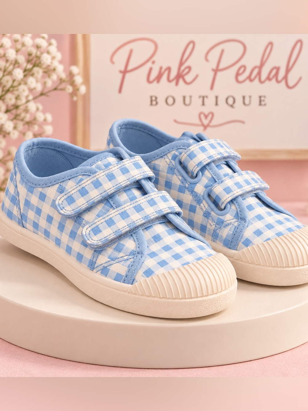 Cat & Jack Blue Gingham Velcro Kids Sneakers